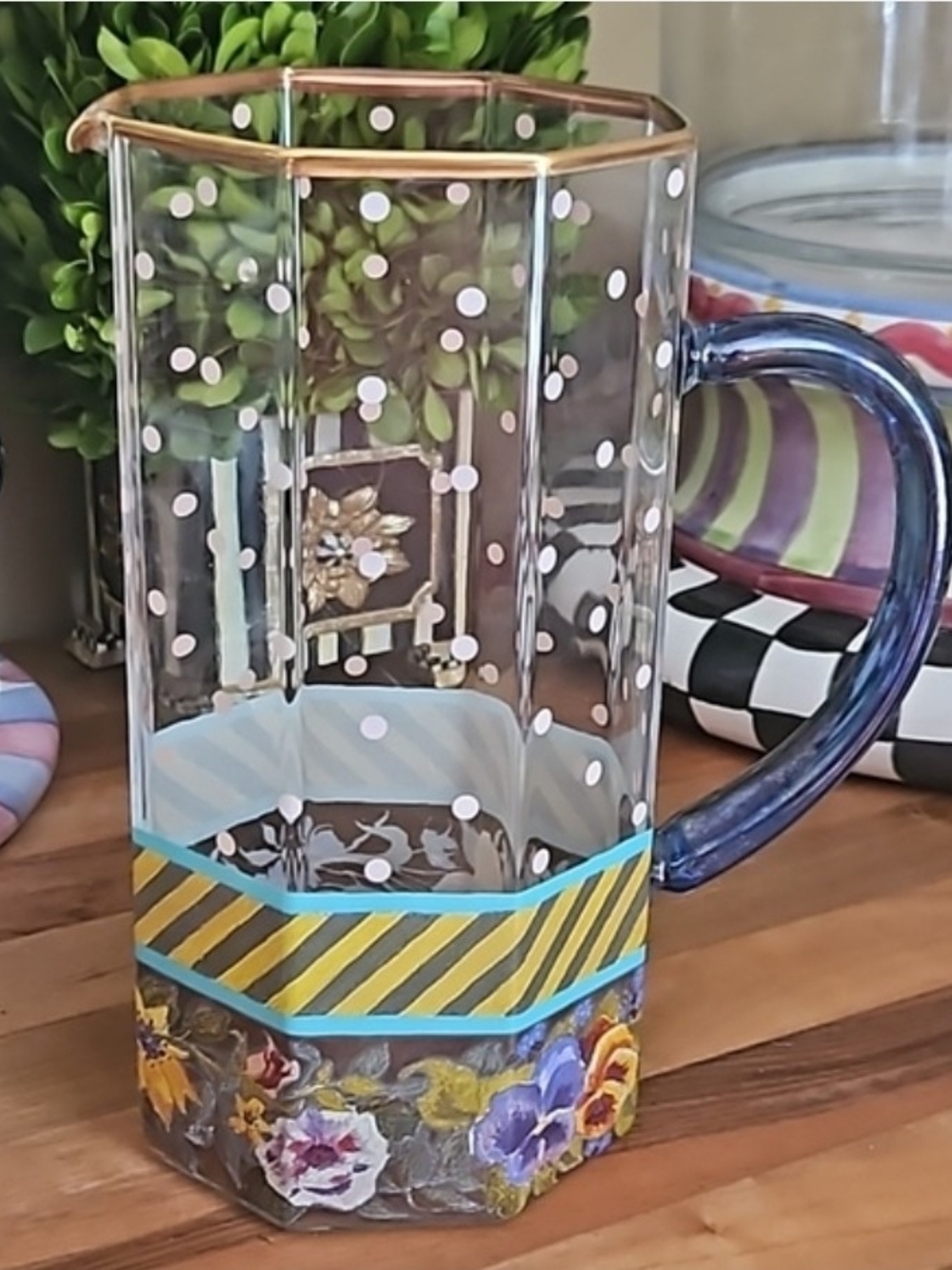 MKC Vintage Floral Pitcher with Gold Accents
